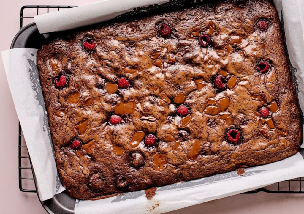 Rich & Fudgy Chocolate Brownies with Fresh Raspberries
