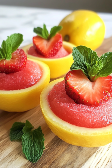 strawberry Sorbet in Lemon Cups