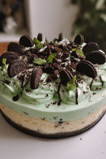 Mint Oreo Layered Cheesecake