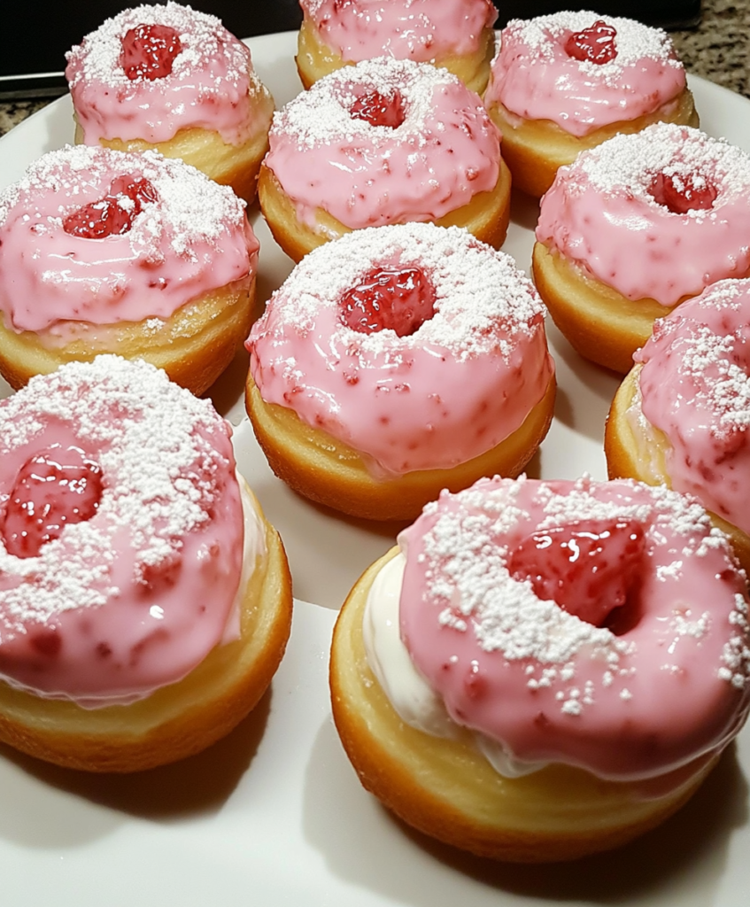 Fluffy Donuts Filled with Creamy Strawberry Cheesecake