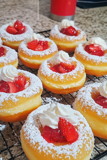 Fluffy Donuts Filled with Creamy Strawberry Cheesecake