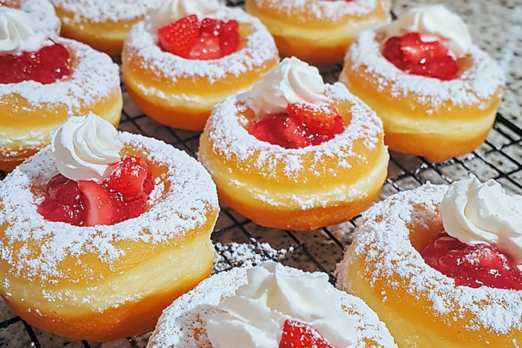 Fluffy Donuts Filled with Creamy Strawberry Cheesecake